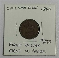 1863  Civil War Token  First in War First in Peace