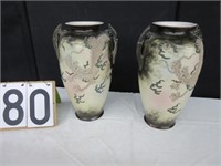 Pair of Vintage Asian Moriage Dragon Vases