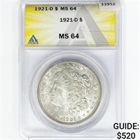 1921-D Morgan Silver Dollar ANACS MS64