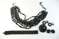 Black Set of Earrings-Bracelet-Brooch