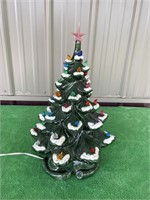 Vintage ceramic lighted Christmas tree, with snow"