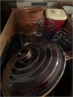 Maple leaf brown bowl, vintage sugar jar, canister