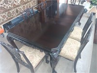 BEST! INCREDIBLE ANTIQUE CARVED TABLE AND 6 CHAIRS