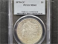 1878 Graded Carson City MS61 Morgan Silver Dollar