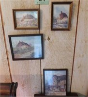 4 framed cottage prints: 2 are 8x10 and 2 are 6x8