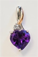 S. Silver  Amethyst & Cubic Zirconia Pendant