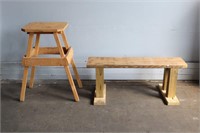 Hand-Made Wooden Bench & Saw Bench