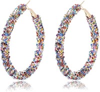 Gold-pl. Colorful Glitter Sequins Hoop Earrings