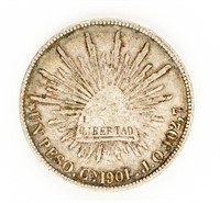 Coin 1901 8 Reales Mexico Libertad Silver Coin-VF