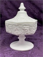 VINTAGE IMPERIAL MILK GLASS FOOTED CANDY DISH