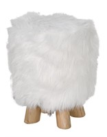 Woolly Faux Pouf Ottoman Stool With Natural Log Fe