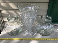 3 heavy glass vases