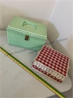 Two vintage sewing baskets one is plastic
