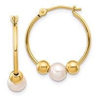14 Kt- Freshwater Cultured Pearl Hoop Earrings