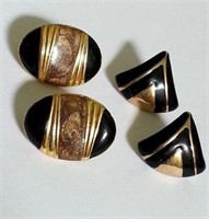 VINTAGE BLACK ENAMEL GLITTER EARRINGS RICH GOLD