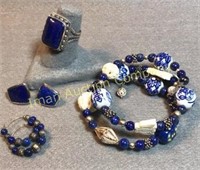 Sterling & Lapis Ring, Bracelet, Earrings