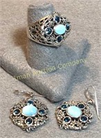 Sterling & Larimar Set, Ring & Earrings