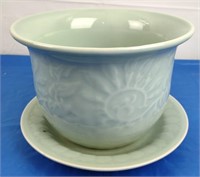 Oriental Style Jadeite Color Plant Pot & Plate