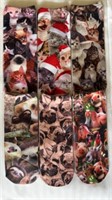 5 pr funny animal socks, all over prints. 3 cats,