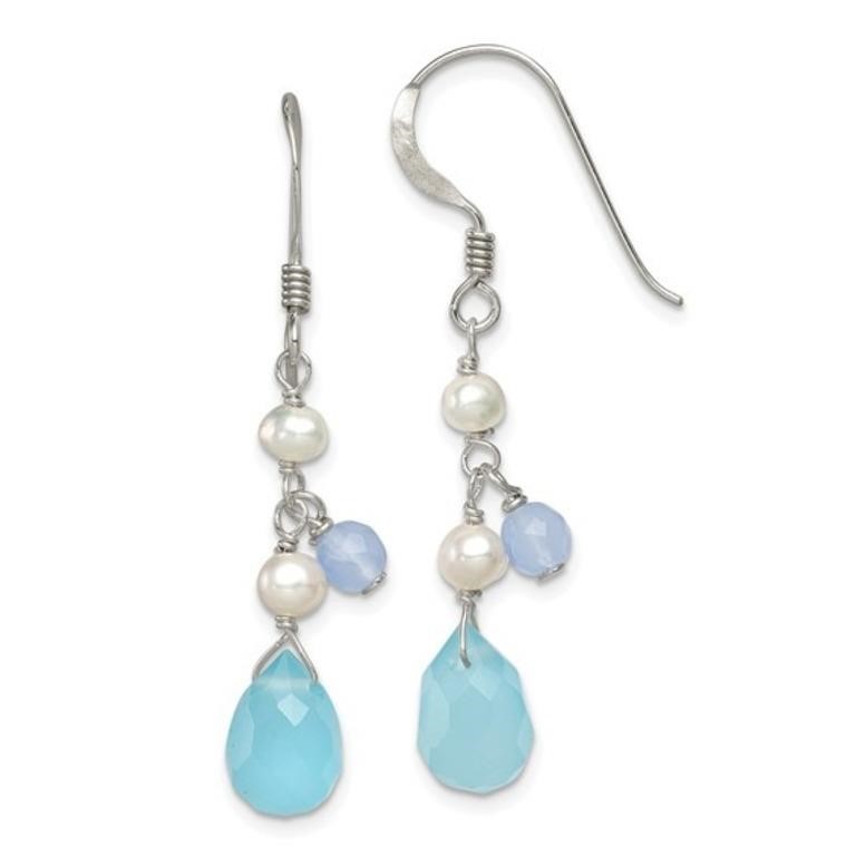 Sterling Silver Topaz/Blue Agate/Pearl Earrings