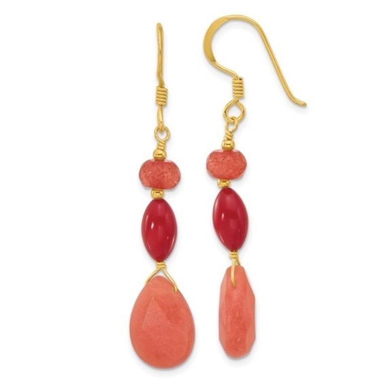 Sterling Silver Gold-plated Coral Jade Earrings