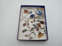 Sterling Brooch Delfts Pins pendant & Earring  lot