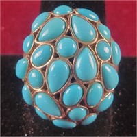 .925 Silver Ring with Turquoise Stones, sz 10,