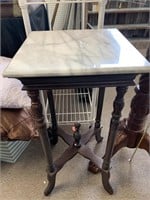 VINTAGE MARBLE TOP SIDE TABLE - 14 X 14 X 29 “