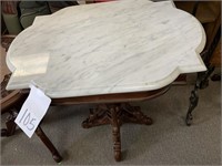 VINTAGE MARBLE TOP TABLE - 26.5 X 18 X 29.5 “