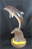 Vtg. Donjo S/N Hand-Blown Glass Dolphin Sculpture