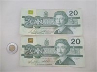 2 Billets 20$ CANADA 1991