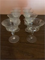 8 vintage footed etched crystal champagne