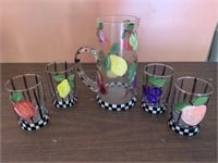 Pitcher and 4 glass set painted by Pat Allen.
