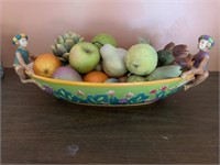 Large ceramic bowl with monkeys for handles full