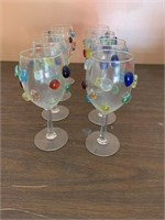 8 clear wine glasses with applied beads