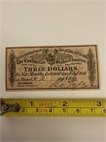 Confederate three dollar interest note