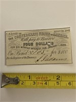 1861 Confederate States 4 Dollar Loan Interest