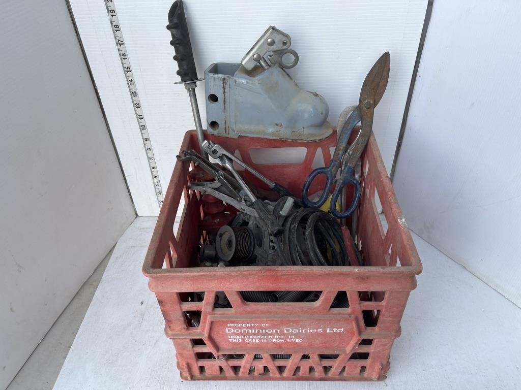 Red milk crate w/ ball hitch coupler, electric