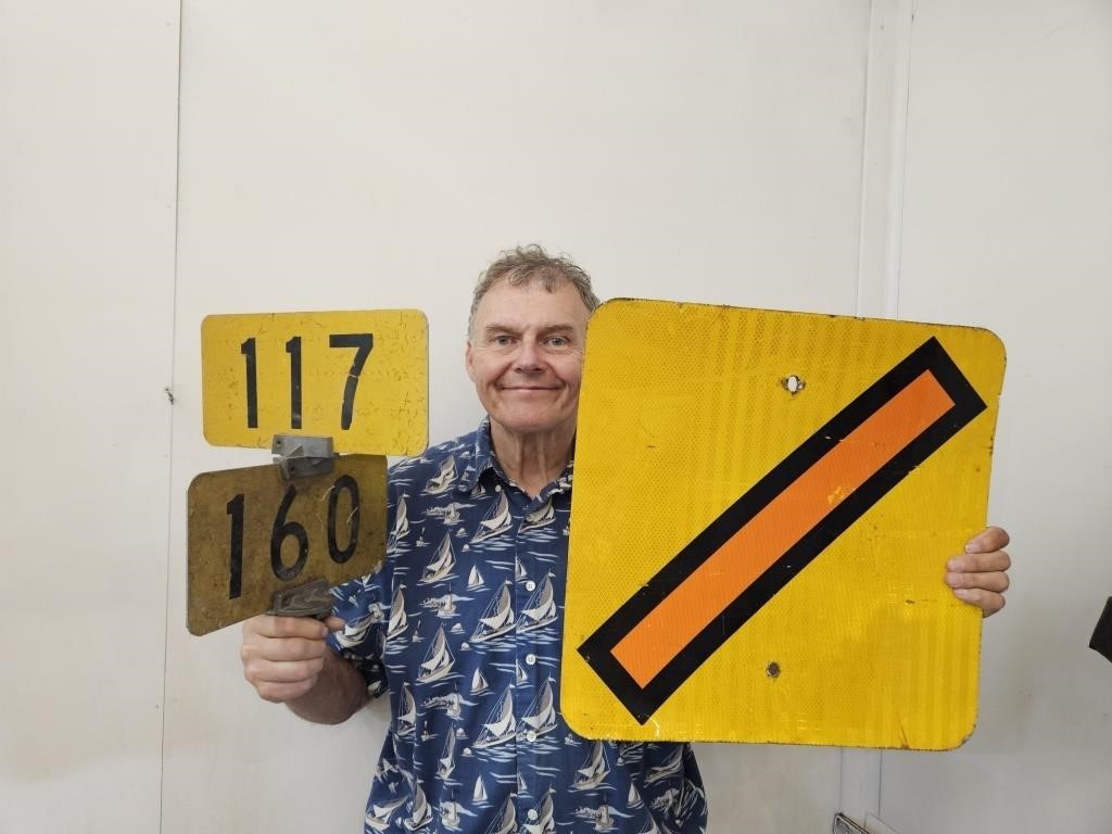 Rail Road Sign 18" Square & Metal Mile Markers