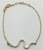 Sterling Gold Tone Bracelet W Green & Clear Stones