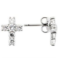 Round .64ct White Sapphire Cross Stud Earrings