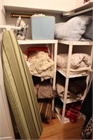 Plastic Storage Shelves , Blankets & Ironing Board