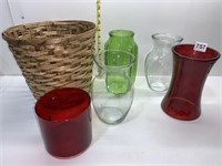 RED VASES, CLEAR VASES, GREEN VASE