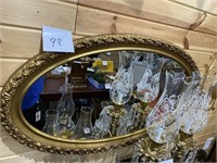 OVAL MIRROR, CANDLE HOLDER (MIRROR HAS SMALL CHIP)