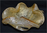 Mid Century Murano Glass Fluted Gold Bowl