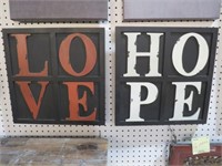 (2) LOVE AND HOPE WOOD SIGNS