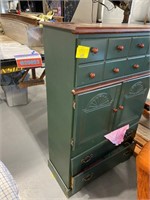 57" TALL GREEN PAINTED WOODEN CHEST OF DRAWERS