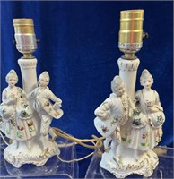 Pair Figural Boudoir Lamps Japan 11"
