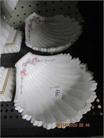 2 White Milk Glass Handpainted Clam Shell Dishes