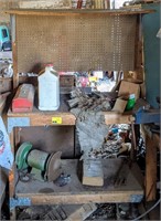Wooden Workbench w/ Bench Grinder, Tool Box &